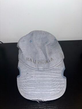 Balenciaga Faded Gray Distressed Logo Cap